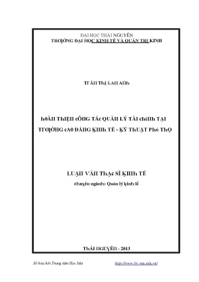 Luận văn hoàn thiện công tác quản lý tài chính tại trường cao đẳng kinh tế kỹ thuật phú thọ