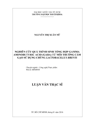 Luận văn thạc sĩ công nghệ thực phẩm nghiên cứu quá trình sinh tổng hợp gamma aminobutyric aicd gaba từ môi trường cám gạo sử dụng chủng lactobacillus brevis