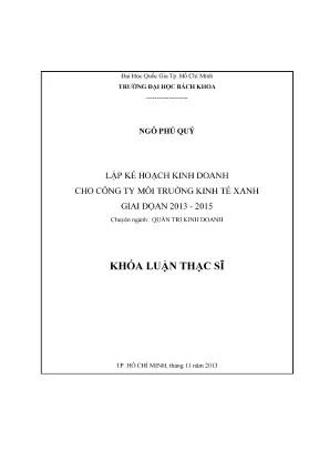 Luận văn thạc sĩ quản trị kinh doanh lập kế hoạch kinh doanh cho công ty môi trường kinh tế xanh giai đoạn 2013 2015