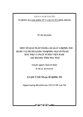 Luận văn một số giải pháp nâng cao chất lượng tín dụng tại ngân hàng thương mại cổ phần đầu tư và phát triển việt nam chi nhánh tỉnh phú thọ