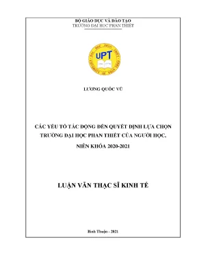Các yếu tố tác động đến quyết định lựa chọn trường đại học phan thiết của người học niên khóa 2020 2021