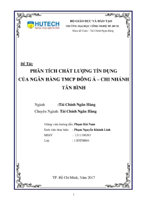 Luận văn phân tích chất lượng tín dụng của ngân hàng tmcp đông á chi nhánh tân bình