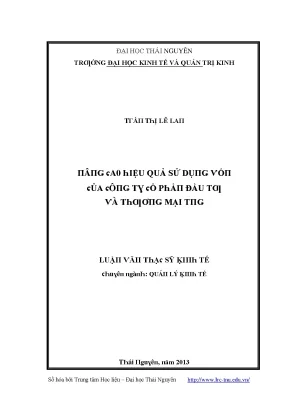 Luận văn nâng cao hiệu quả sử dụng vốn của công ty cổ phần đầu tư và thương mại tng