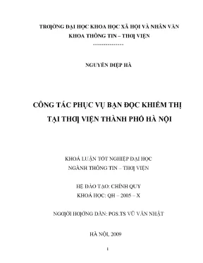 Luận văn thạc sĩ công tác phục vụ bạn đọc khiếm thị tại thư viện thành phố hà nội