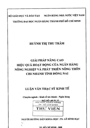 Luận văn thạc sĩ giải pháp nâng cao hiệu quả hoạt động của ngân hàng nông nghiệp và phát triển nông thôn chi nhánh tỉnh đồng nai