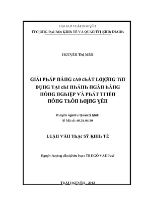 Luận văn giải pháp nâng cao chất lượng tín dụng tại chi nhánh ngân hàng nông nghiệp và phát triển nông thôn hưng yên