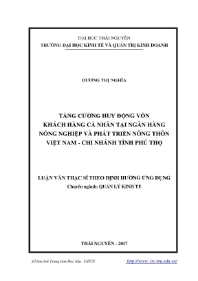 Luận văn tăng cường huy động vốn khách hàng cá nhân tại ngân hàng nông nghiệp và phát triển nông thôn
