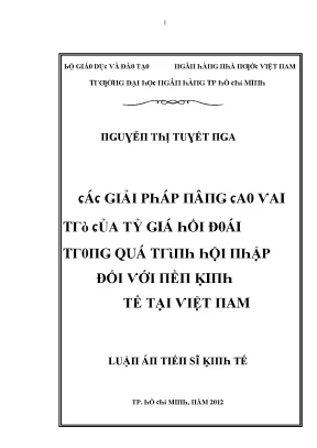 Luận văn các giải pháp nâng cao vai trò của tỷ giá hối đoái trong quá trình hội nhập đối với nền kinh tế tại việt nam