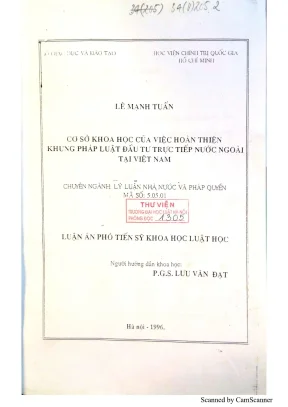 Luận án phó tiến sĩ khoa học luật học cơ sở khoa học của việc hoàn thiện khung pháp luật đầu tư trực tiếp nước ngoài tại việt nam