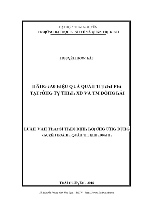 Luận văn nâng cao hiệu quả quản trị chi phí tại công ty trách nhiệm hữu hạn xây dựng và thương mại đông hải