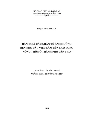 Luận án tiến sĩ kinh tế đánh giá các nhân tố ảnh hưởng đến nhu cầu việc làm của lao động nông thôn ở thành phố cần thơ