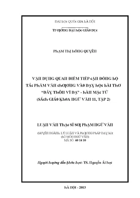 Luận văn vận dụng quan điểm tiếp cận đồng bộ tác phẩm văn chương vào dạy học bài thơ đây thôn vĩ dạ hàn mặc tử sách giáo khoa ngữ văn 11 tập 2