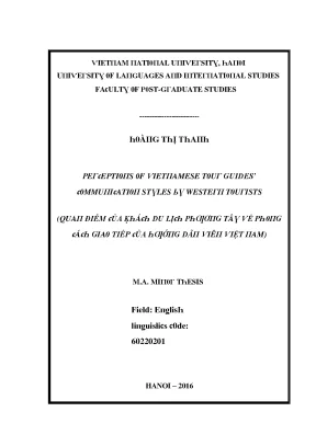 Luận văn perceptions of vietnamese tour guides communication styles by western tourists