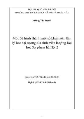 Luận văn mức độ hình thành một số khái niệm tâm lý học đại cương của sinh viên trường đại học sư phạm hà nội 2