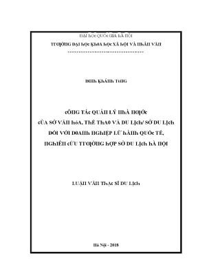 Luận văn công tác quản lý nhà nước của sở văn hóa thể thao và du lịch sở du lịch đối với doanh nghiệp lữ hành quốc tế nghiên cứu trường hợp sở du lịch hà nội