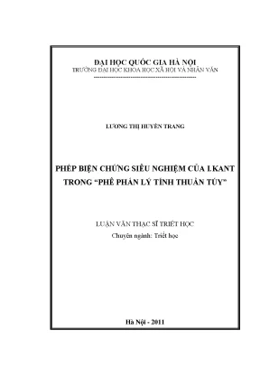 Luận văn thạc sĩ phép biện chứng siêu nghiệm của i kant trong phê phán lý tính thuần túy