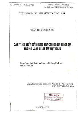 Luận án tiến sĩ luật học các tình tiết giảm nhẹ trách nhiệm hình sự trong luật hình sự việt nam