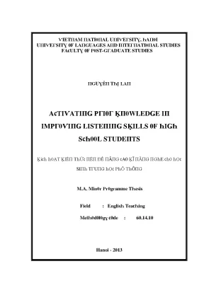 Luận văn activating prior knowledge in improving listening skills of high school students