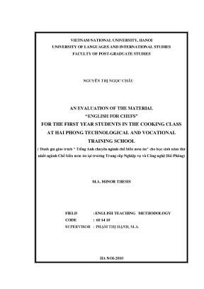Luận văn thạc sĩ an evaluation of the material english for chefs for the first year students in the cooking class at hai phong technological and vocational training school