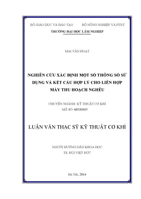 Luận văn nghiên cứu xác định một số thông số sử dụng và kết cấu hợp lý cho liên hợp máy thu hoạch nghêu
