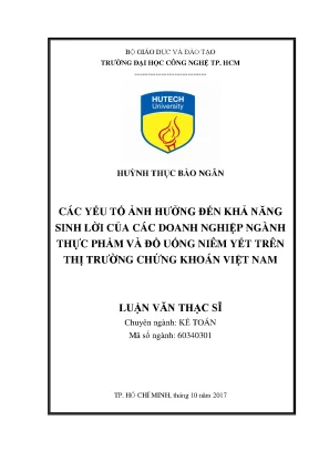 Luận văn các yếu tố ảnh hưởng đến khả năng sinh lời của các doanh nghiệp ngành thực phẩm và đồ uống niêm yết trên thị trường chứng khoán việt nam