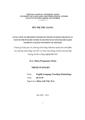 Luận văn thạc sĩ evaluation of the effectiveness of online learning program as part of the english course to second year non english major students at hanoi university of industry