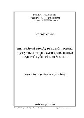 Luận văn biện pháp chỉ đạo xây dựng môi trường học tập thân thiện ở các trường tiểu học huyện tiên yên tỉnh quảng ninh