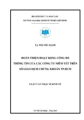 Luận văn hoàn thiện hoạt động công bố thông tin của các công ty niêm yết trên sở giao dịch chứng khoán tp hcm luận văn thạc sĩ