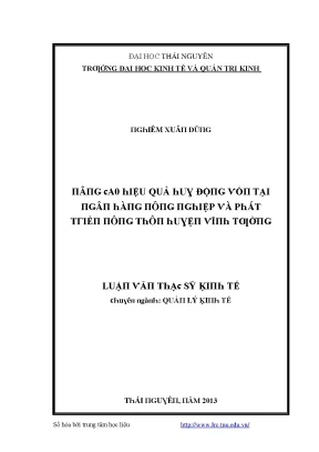 Luận văn nâng cao hiệu quả huy động vốn tại ngân hàng nông nghiệp và phát triển nông thôn tại huyện vĩnh tường