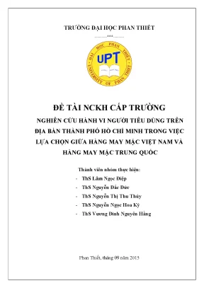 Nghiên cứu hành vi của người tiêu dùng thành phố hồ chí minh trong việc lựa chọn giữa hàng may mặc có xuất xứ trung quốc và hàng may mặc việt nam