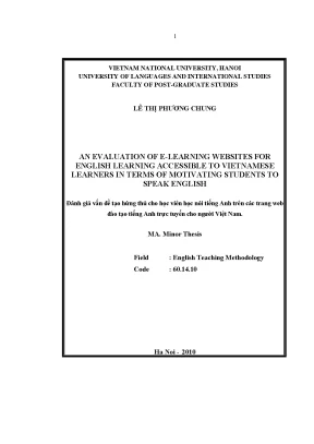 Luận văn thạc sĩ an evaluation of e learning websites for english learning accessible to vietnamese learners in terms of motivating students to speak english