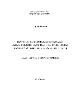 Luận văn phát triển kỹ năng nghiên cứu khoa học cho học sinh năng khiếu toán ở bậc trung học phổ thông về bất đẳng thức và các bài toán cực trị