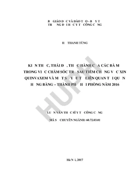 Kiến thức thái độ thực hành của các bà mẹ trong việc chăm sóc trẻ sau tiêm chủng vắc xin quinvaxem và một số yếu tố liên quan tại quận hồng bàng tp hải phòng năm 2016