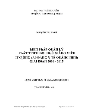Luận văn biện pháp quản lý phát triển đội ngũ giảng viên trường cao đẳng y tế quảng ninh giai đoạn 2010 2015