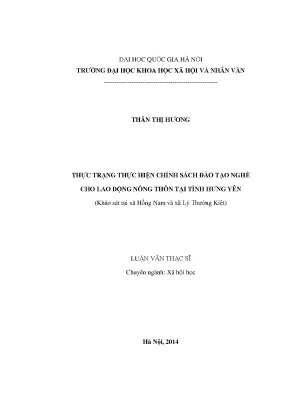 Luận văn thạc sĩ thực trạng thực hiện chính sách đào tạo nghề cho lao động nông thôn tại tỉnh hưng yên khảo sát tại xã hồng nam và xã lý thường kiệt