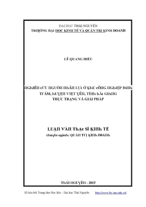 Luận văn nghiên cứu nguồn nhân lực ở khu công nghiệp đình trám tỉnh việt yên bắc giang thực trạng và giải pháp