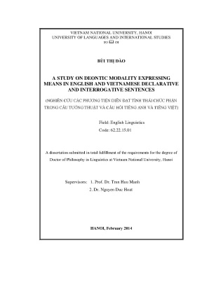 Luận văn thạc sĩ a study on deontic modality expressing means in english and vietnamese declarative and interrogative sentences luận án ts