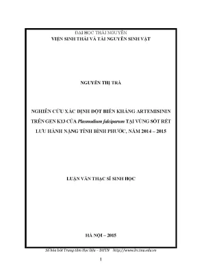 Luận văn nghiên cứu xác định đột biến kháng artemisinin trên gen k13 của plasmodium falciparum tại vùng sốt rét lưu hành nặng tỉnh bình phƣớc năm 2014 2015