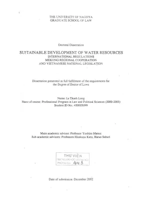 Luận án tiến sĩ luật học sustainable development of water resources international regulations mekong regional cooperation and vietnamese national legislation
