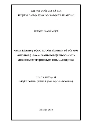 Luận văn chính sách huy động nguồn tài chính để đổi mới công nghệ cho các doanh nghiệp nhỏ và vừa nghiên cứu trường hợp tỉnh hải dương