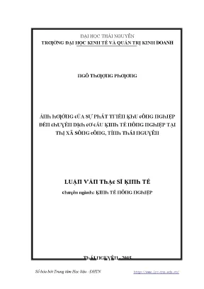 Luận văn ảnh hưởng của sự phát triển khu công nghiệp đến chuyển dịch cơ cấu kinh tế nông nghiệp tại thị xã sông công tỉnh thái nguyên