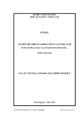 Luận văn nghiên cứu sử dụng bã dong riềng làm thức ăn bổ sung nuôi bò thịt tạ i huyện nguyên bình tỉnh cao bằng