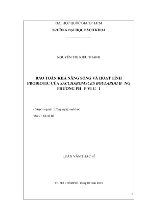 Luận văn thạc sĩ công nghệ sinh học bảo toàn khả năng sống và hoạt tính probiotic của saccharomyces boulardh ii bằng phương pháp vi gói