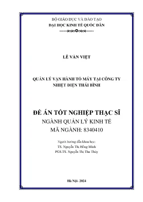 Luận văn thạc sĩ quản lý kinh tế quản lý vận hành tổ máy tại công ty nhiệt điện thái bình