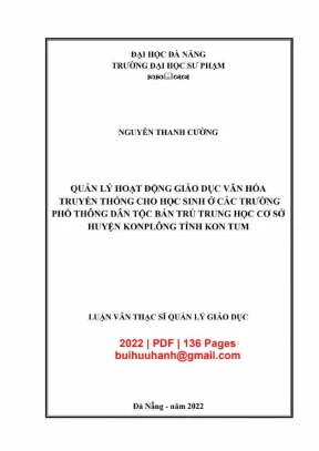 Luận văn thạc sĩ quản lý hoạt động giáo dục văn hóa truyền thống cho học sinh ở các trường phổ thông dân tộc bán trú trung học cơ sở huyện konplông tỉnh kon tum
