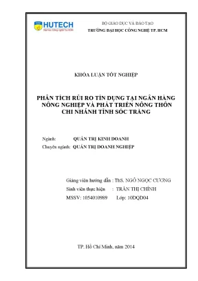 Luận văn phân tích rủi ro tín dụng tại ngân hàng nông nghiệp và phát triển nông thôn chi nhánh tỉnh sóc trăng