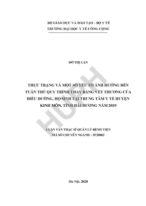 Thực trạng và một số yếu tố ảnh hưởng đến tuân thủ quy trình thay băng vết thương của điều dưỡng hộ sinh tại trung tâm y tế huyện kinh môn tỉnh hải dương năm 2019
