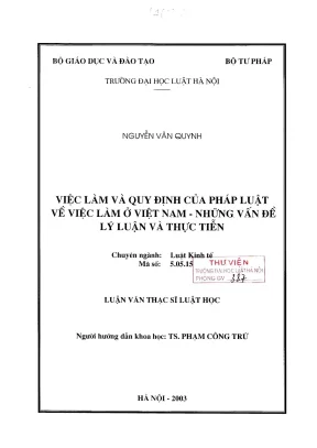 Luận văn thạc sĩ luật học việc làm và quy định của pháp luật về việc làm ở việt nam những vấn đề lý luận và thực tiễn