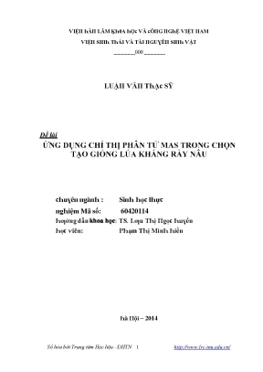 Luận văn ứng dụng chỉ thị phân tử mas trong chọn tạo giống lúa kháng rầy nâu