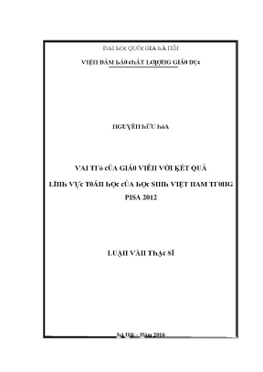 Luận văn vai trò của giáo viên với kết quả lĩnh vực toán học của học sinh việt nam trong pisa 2012